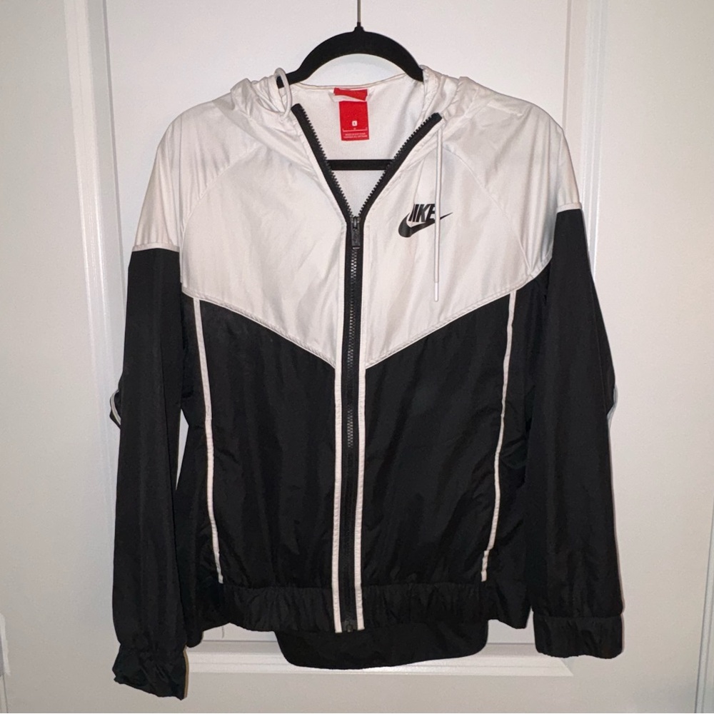 NIKE Black and White Hooded Track Jacket